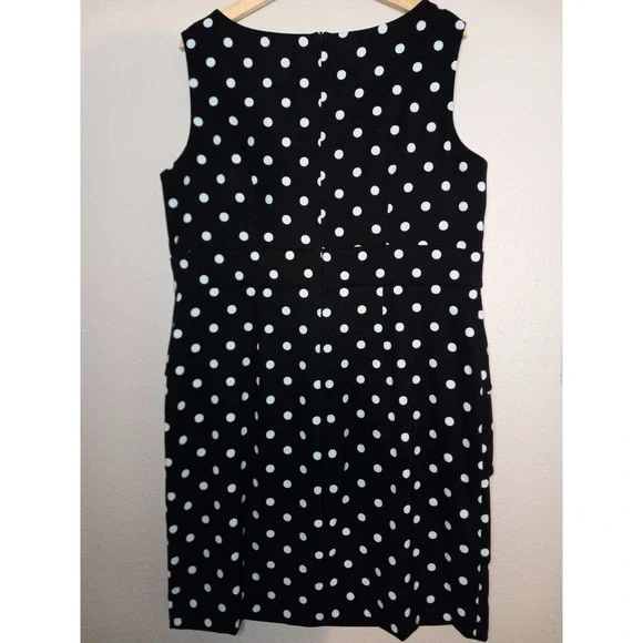 Signature Sabrina Formal Career Pencil Polka Dot Sleeveless Black Blue 16W Dress - Picture 5 of 11